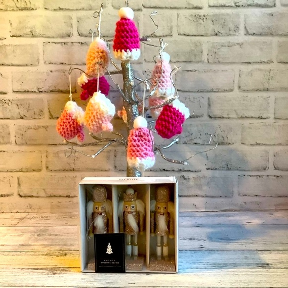 BELLA LUX Set Of 3 Pink Nutcracker Ornaments